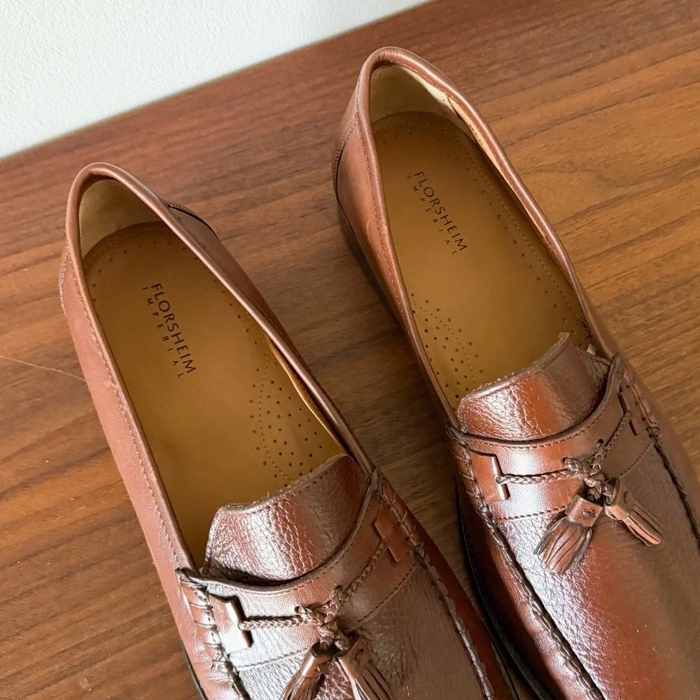 Florsheim Brown Leather Tassel Loafers Moc Toe Dress Shoes Men's Size 13D